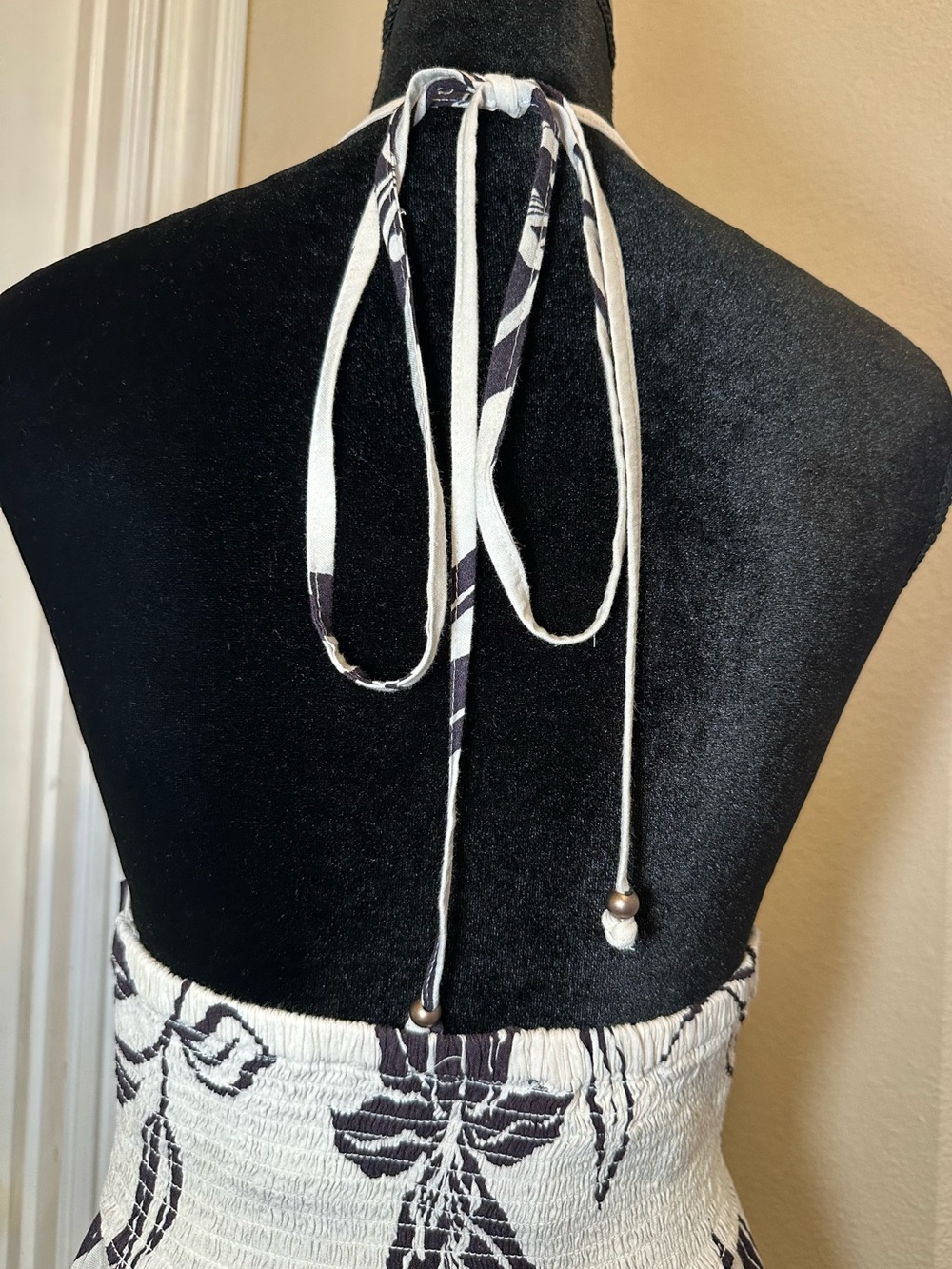 Angie Floral Halter Maxi Dress M White Black Asymmetrical Handkerchief Hem - Picture 6 of 9
